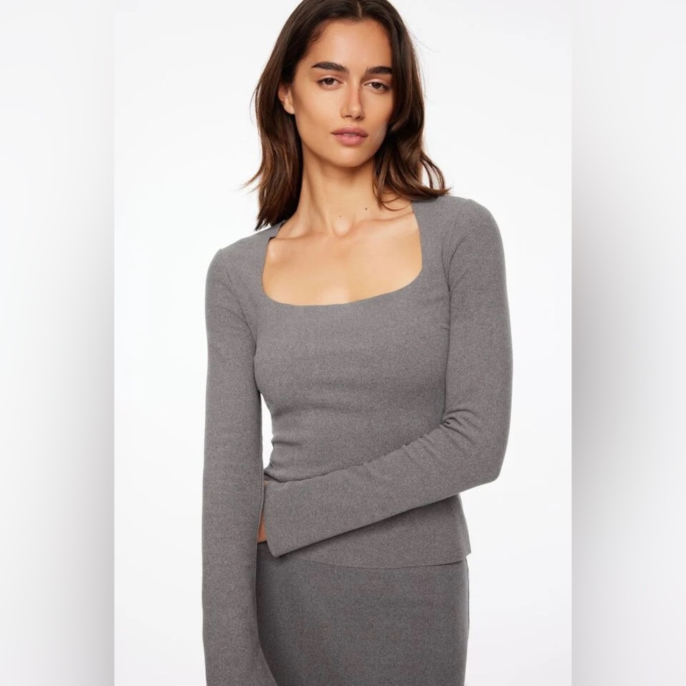 Brushed Square Neck Top Long Sleeves - Dynamite Clothing